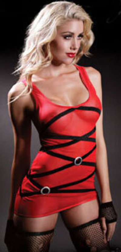 Алое одноразмерное миниплатье с ремешками