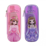 Пенал EVA Alingar, 1 отделение 1 откидная планка, карман сетка, молния, объемный рисунок, 100 х 230 мм, "Аниме Girl", микс (роз, фиолет)