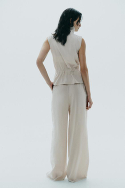 ZARA БРЮКИ-ПАЛАЦЦО ИЗ СТРУЯЩЕЙСЯ ТКАНИ, СВЕТЛО-БЕЖЕВЫЙ