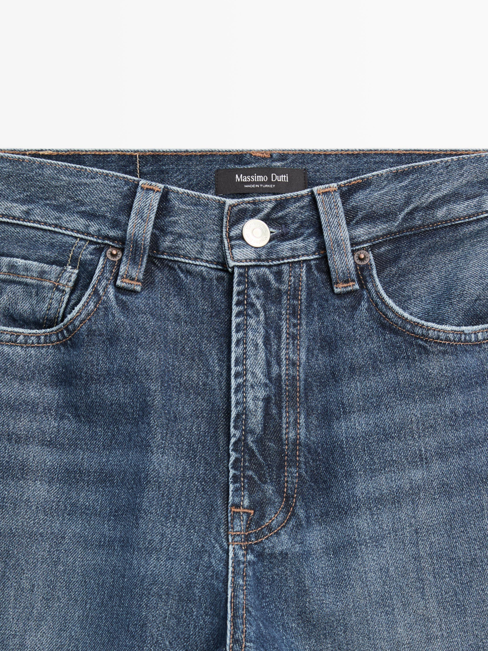Massimo Dutti Джинсы прямого кроя с высокой талией, средне-синий
