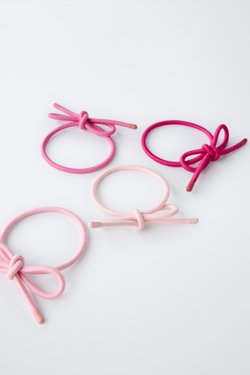 ZARA НАБОР ИЗ 4 РЕЗИНОК ДЛЯ ВОЛОС С БАНТОМ, РОЗОВЫЙ