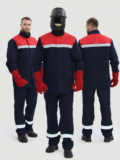 Костюм сварщика Велд-СОП 1 кл.защиты (тк.Хлопок-ОП,350) брюки, т.синий/красный