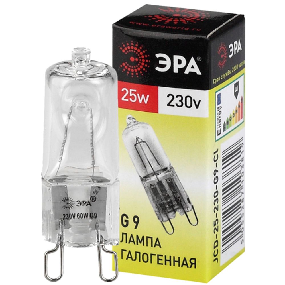 Лампа галогенная ЭРА G9-JCD-25-230V-CL 25Вт капсула теплый белый свет G9 | Лампы галогенные Капсульные (G4, G9)