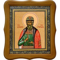 Феодор Стародубский Благоверный князь. Икона на холсте в киоте 15 х 18 см.