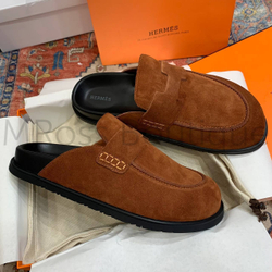 Мужские мюли Hermes Go Mule в коричневом цвете из замши