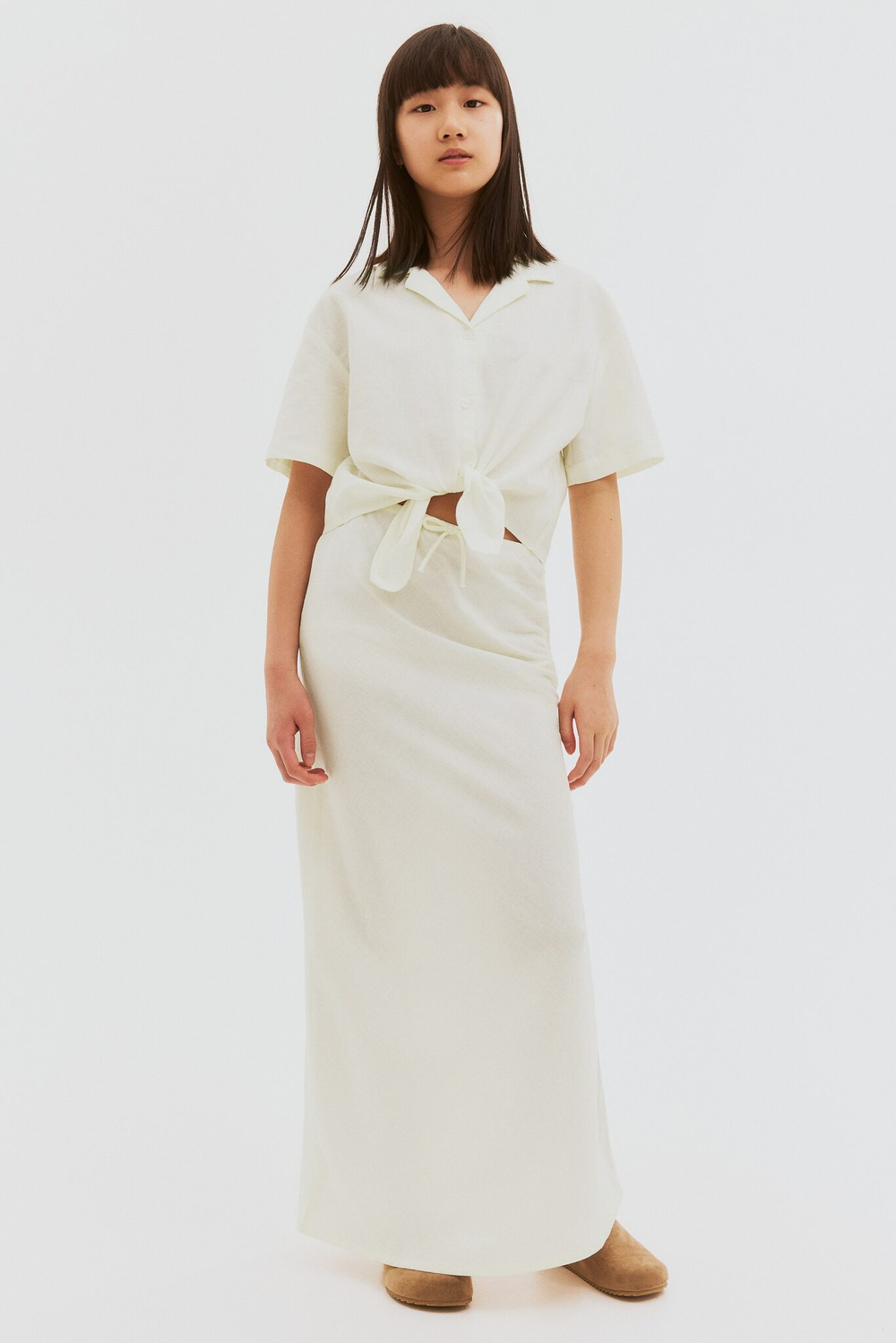 H&M Рубашка укороченная с узлом, белый