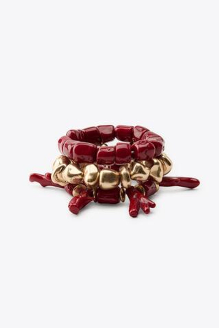ZARA НАБОР ИЗ 3 ЭЛАСТИЧНЫХ БРАСЛЕТОВ, КРАСНЫЙ