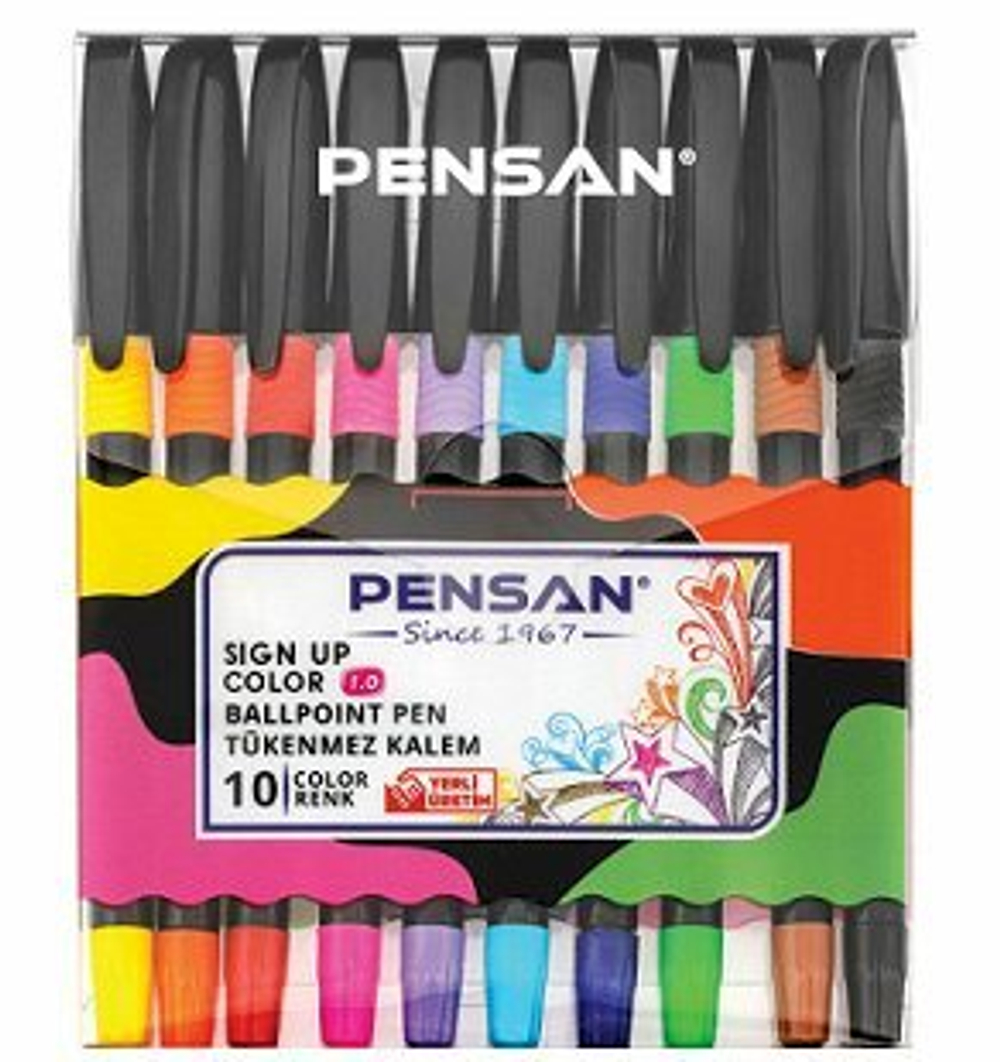 Набор шариковых ручек PenSan Sign-Up Color, масляные, узел 1 мм, линия 0,8 мм, 10 цветов