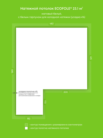 Матовый натяжной потолок 23.1 м2