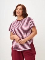 Футболка дизайнерская тельняшка оверсайз с фигурным низом