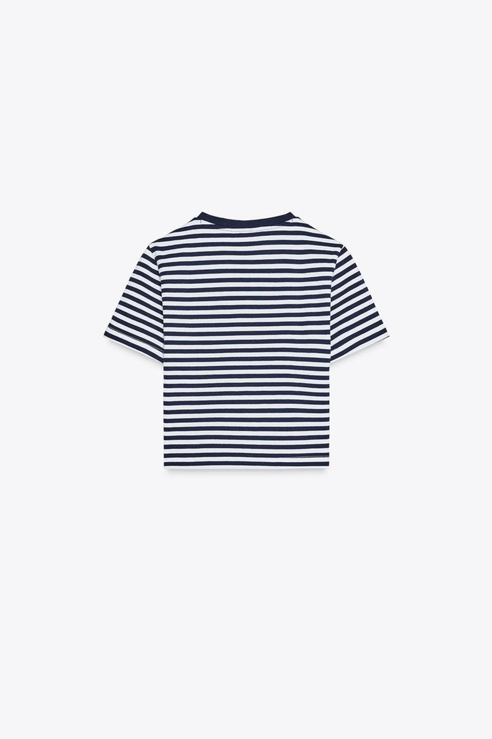 ZARA УКОРОЧЕННАЯ ФУТБОЛКА ИЗ ЭЛАСТИЧНОЙ ТКАНИ, СИНИЙ/БЕЛЫЙ