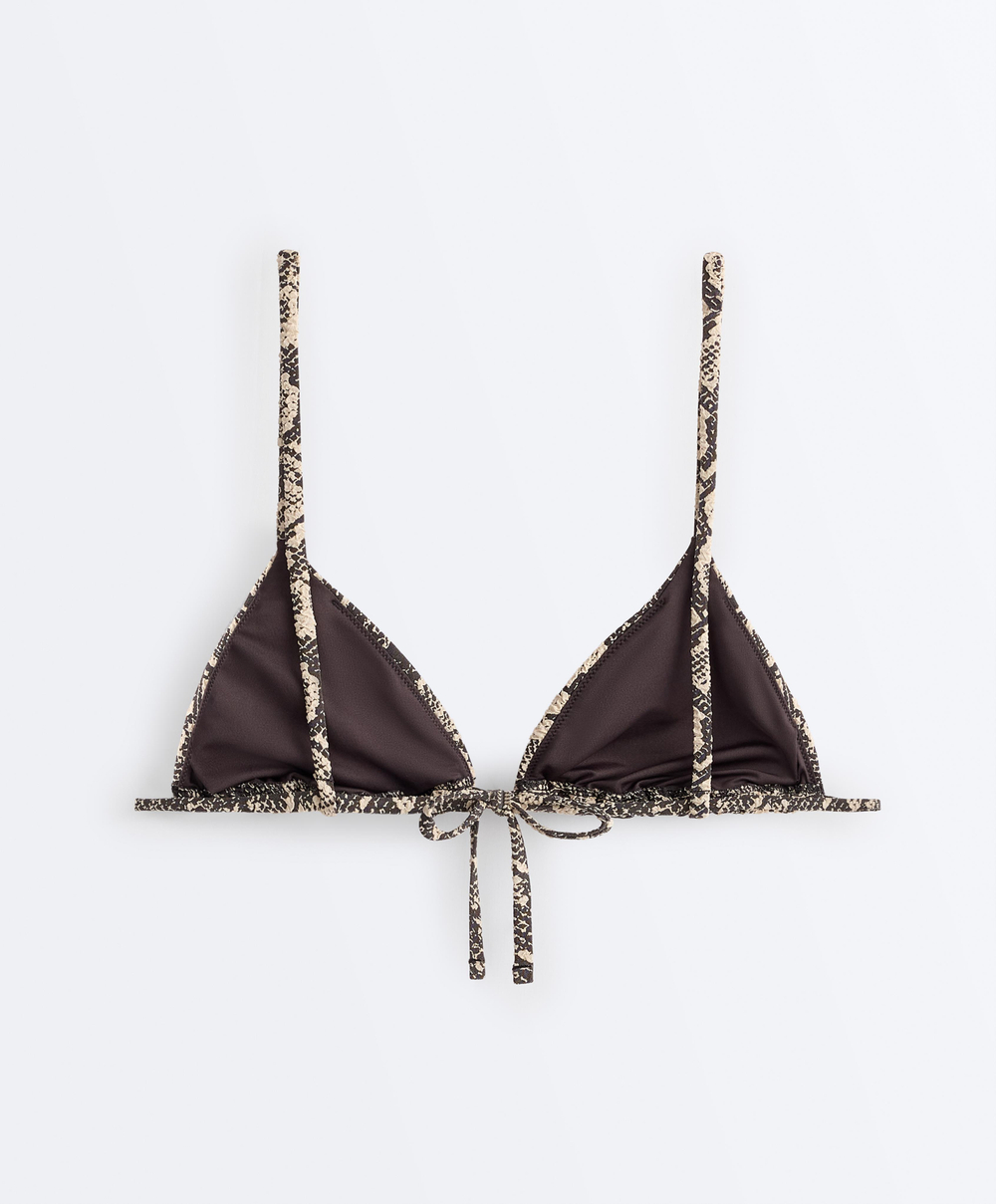 OYSHO Треугольный топ-бикини с анималистическим принтом, черный