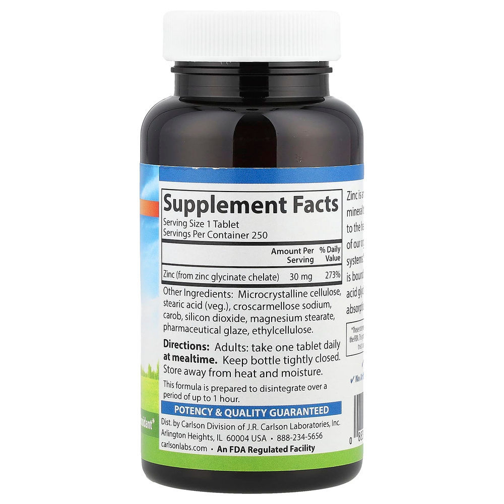 Carlson, Хелатный цинк, 30 мг, 250 таблеток