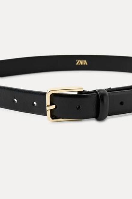 ZARA КОЖАНЫЙ РЕМЕНЬ С КВАДРАТНОЙ ПРЯЖКОЙ, ЧЕРНЫЙ