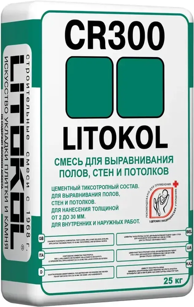 Смесь Litokol CR300 для выравнивания полов, стен и потолков 25 кг