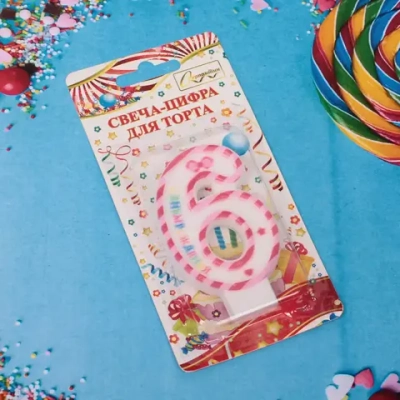 Свеча для торта Цифра Happy «6» 6*4 см, красный