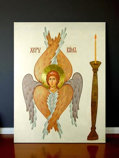 Ангел Херувим. Деревянная икона на левкасе