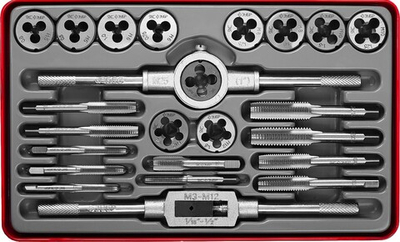 ЗУБР 24 предм., сталь 9ХС, набор метчиков и плашек (28116-H24)