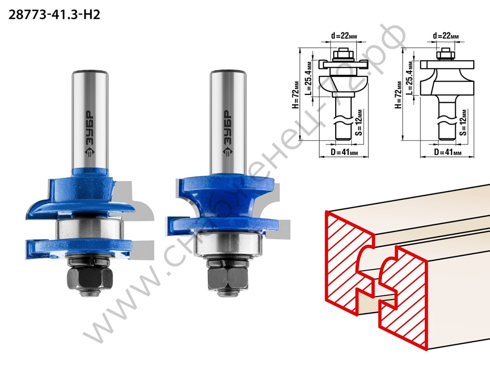 ЗУБР 41x23мм, хвостовик 12мм, Набор фрез рамочных №3