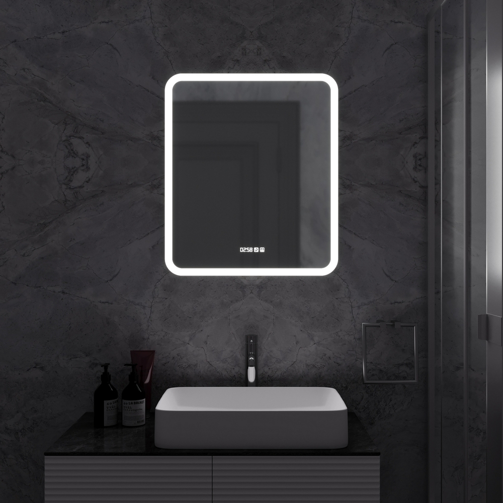 Зеркало MIXLINE "Стив-3" 600*700 (ШВ) сенсорный выключатель, часы + подогрев