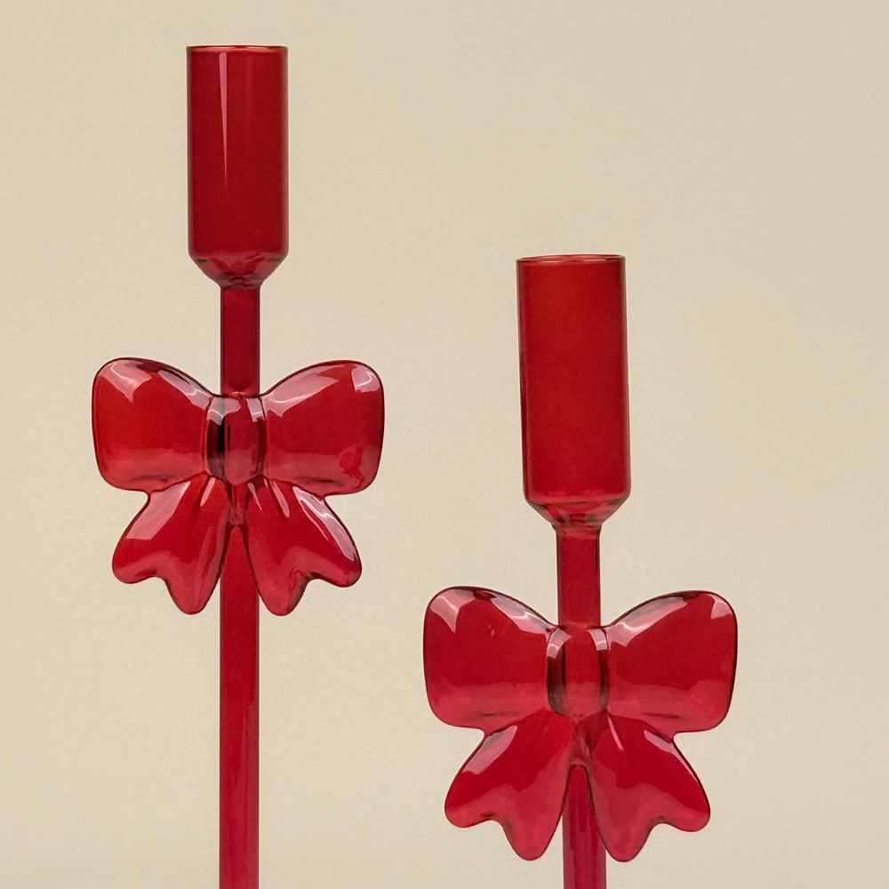 Подсвечник Бантики, красный, 8x8x27,5 см