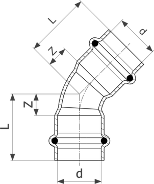 Отвод-угол 45° пресс Viega Profipress 18 мм с SC-Contur (серия 2426)