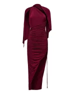 Платье миди из трикотажа с разрезом по ноге, Бордовый
