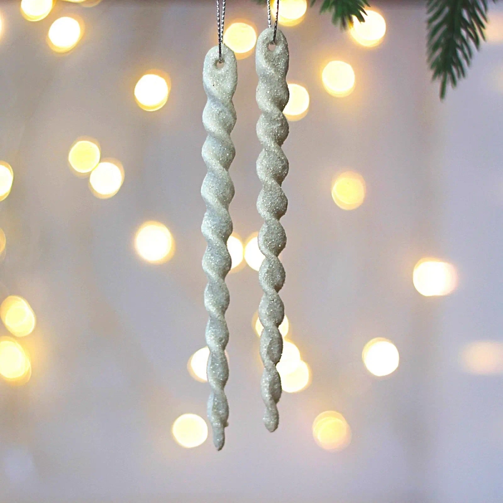 Подвески в блестках «Ледяные сосульки» 10 см (набор 2шт), белый