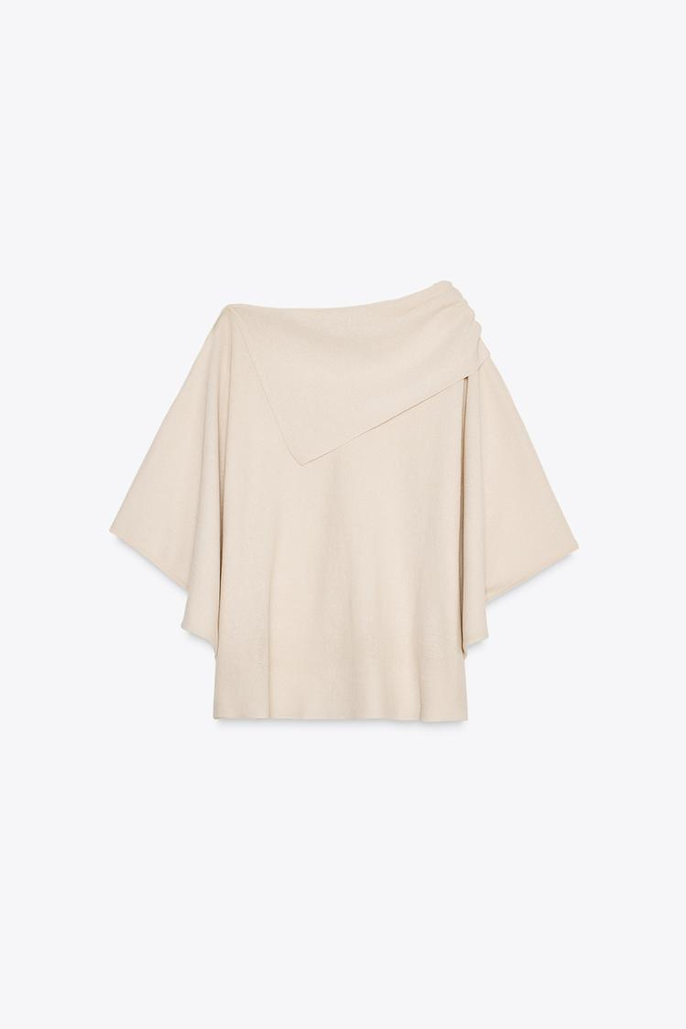 ZARA ОДНОТОННЫЙ ТРИКОТАЖНЫЙ ТОП-НАКИДКА, ПЕСОЧНЫЙ