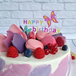 Топпер «Happy Birthday» прозрачный с бабочками