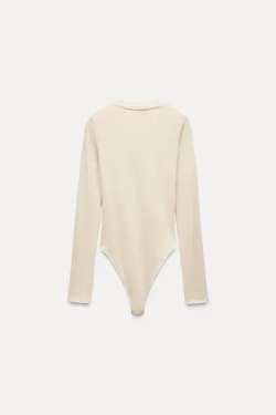 ZARA БОДИ ИЗ ХЛОПКА И МОДАЛА, ЭКРЮ