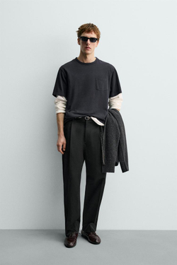 ZARA Х AARON LEVINE ФУТБОЛКА С КАРМАНОМ, МОРСКОЙ СИНИЙ