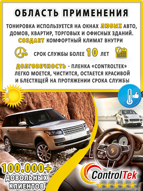 Пленка тонировочная металлизированная HP CHARCOAL 70 ControlTek, на отрез (ширина рулона 1,524 м.)