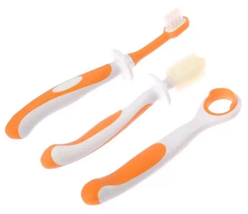 2849329 Набор детских зубных щёток-массажеров (силикон/нейлон), с ограничителем, цвет оранжевый