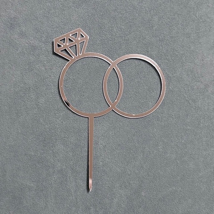 Топпер акриловый "Обручальные кольца",10*13 см (серебро)