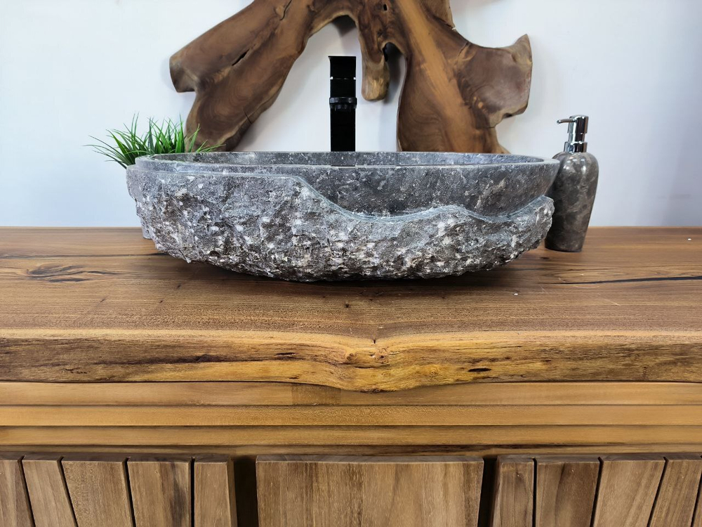 Раковина из мрамора Oval Grey Marmo Wave OM-65748 56х36х15 из натурального камня