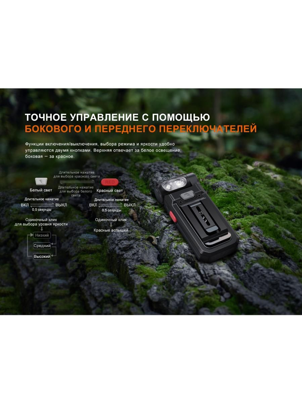 Фонарь Fenix многофункциональный SW05R-RED с красной подсветкой, черный