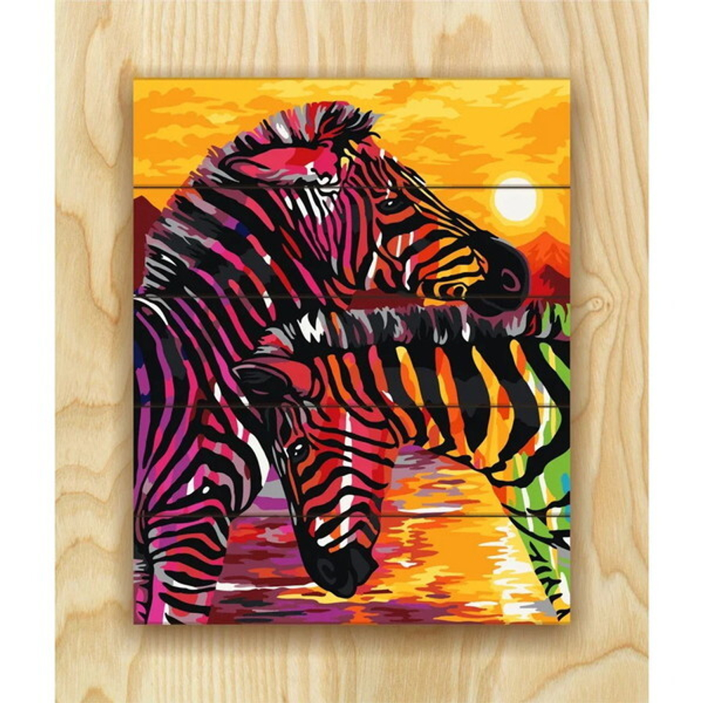 Рисование по номерам по дереву «Flamingo» 40*50см Яркие зебры» FLA047"