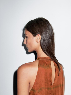 Massimo Dutti Длинное платье в полоску с горловиной халтер, черепичный