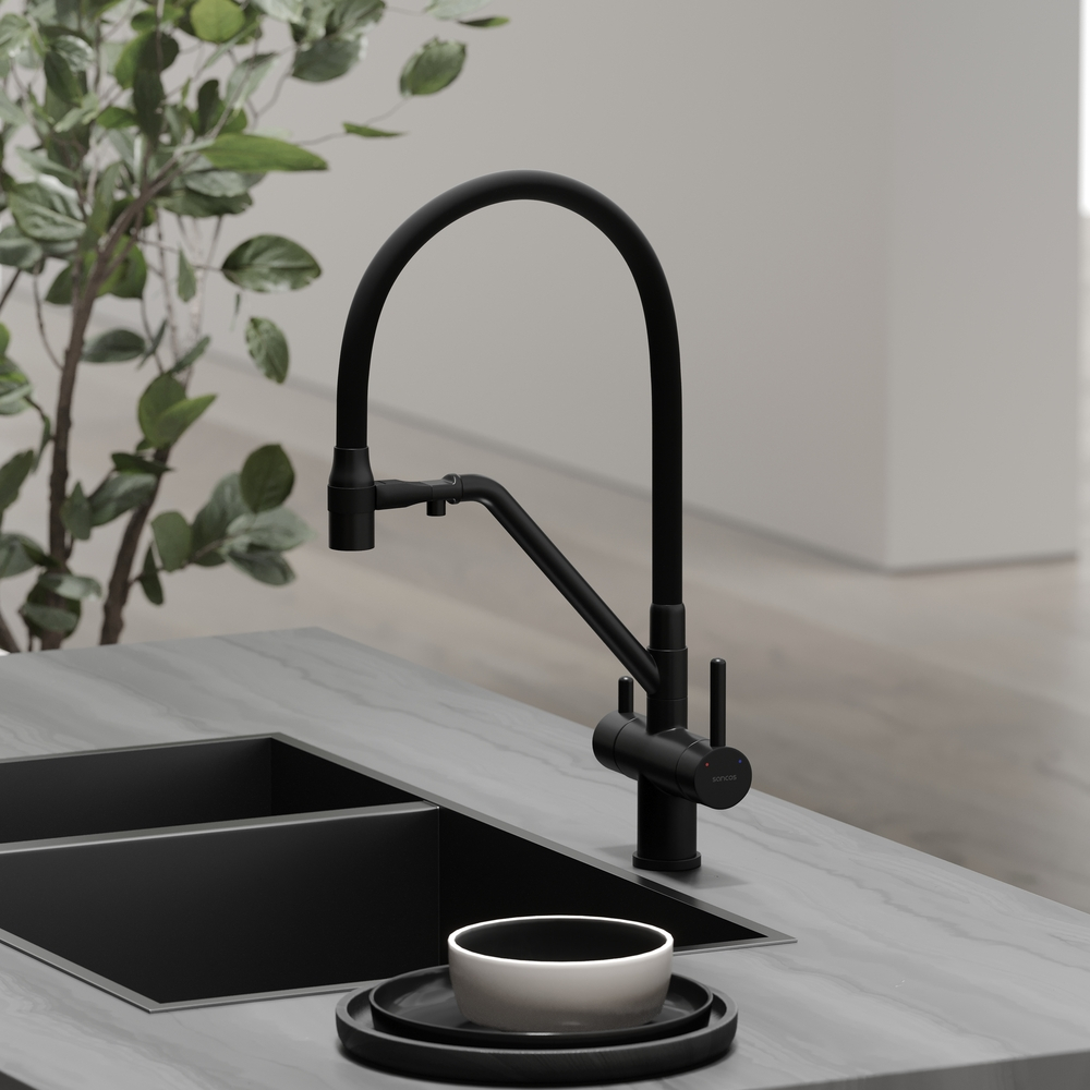 Смеситель для кухни Sancos Dora с гибким изливом, цвет матовый черный/черный, арт. SC4003MB
