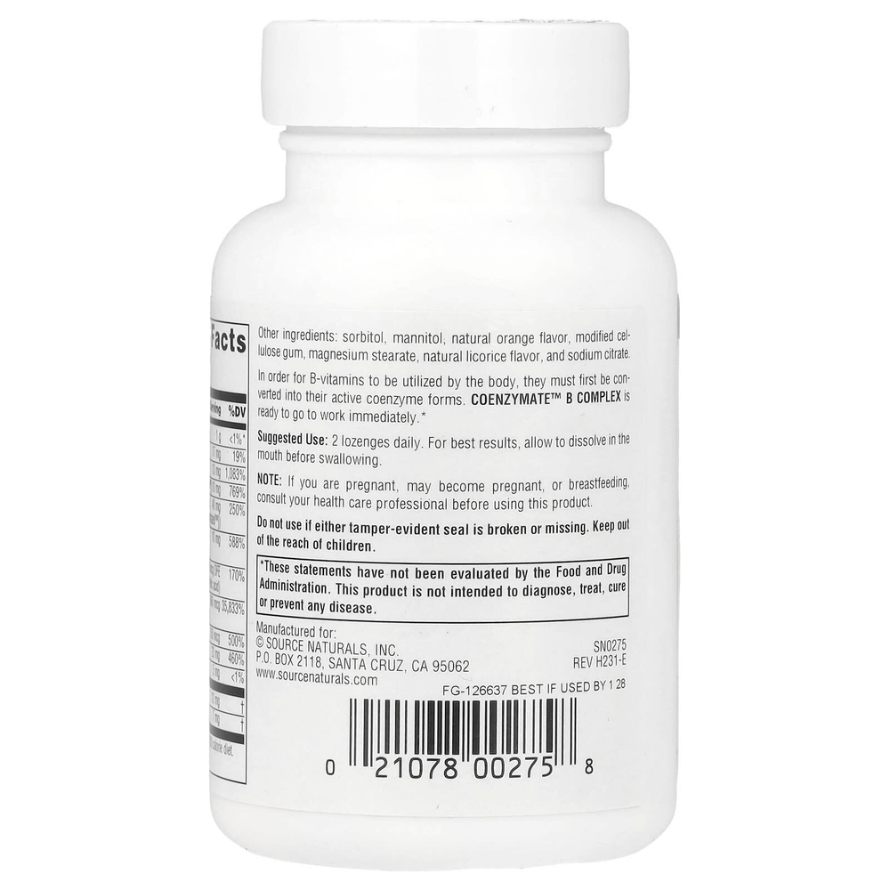 Source Naturals, Coenzymate™, комплекс витаминов группы B, апельсиновый вкус, 60 пастилок