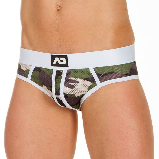 Трусы мужские слипы камуфляжные в сетку с белой резинкой ADDICTED