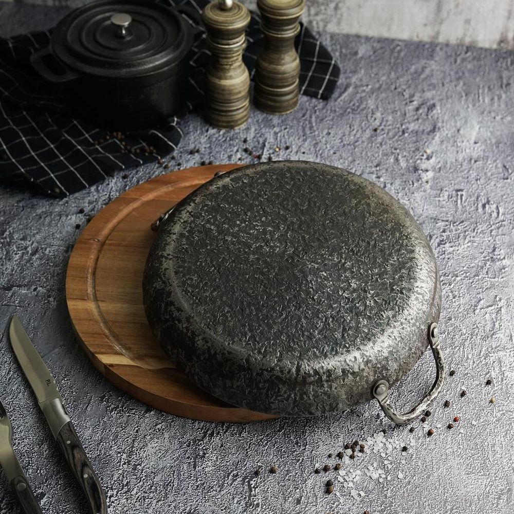 Сковорода для подачи 24 см h3,1 см круглая 2 ручки "Vintage Blued" углерод. сталь ИНДУКЦИЯ P.L.