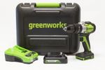Аккумуляторная ударная дрель шуруповерт Greenworks GD24DD60K2, 3704107UA, 24v, АКБ 2 А·ч и ЗУ в кейсе