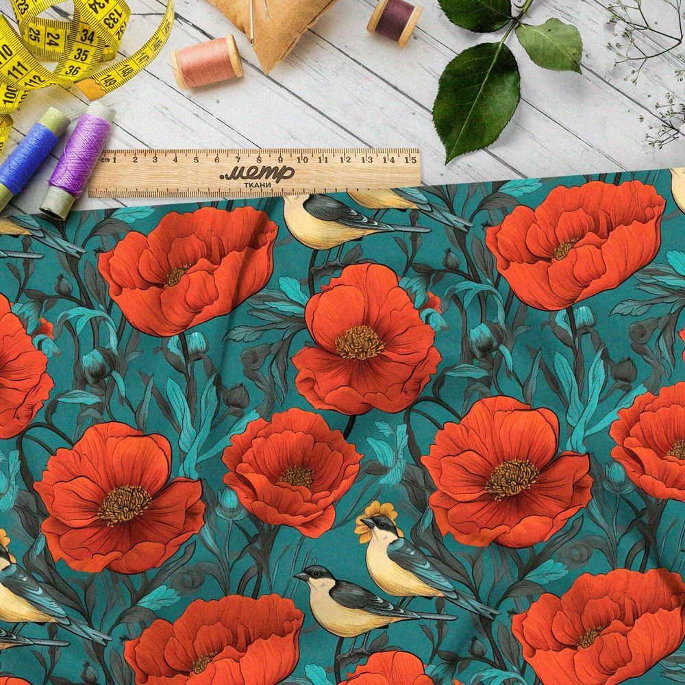 Ткань премиум дюспо маковое поле