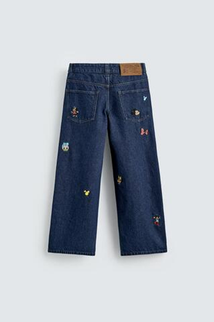 ZARA Х DISNEY ДЖИНСЫ WIDE FIT С ВЫШИВКОЙ, СИНИЙ