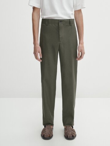 Massimo Dutti Зауженные брюки из 100% хлопка, зеленый