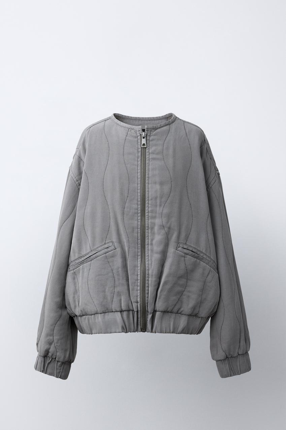 ZARA СТЕГАНАЯ КУРТКА СВОБОДНОГО КРОЯ, АНТРАЦИТОВО-СЕРЫЙ