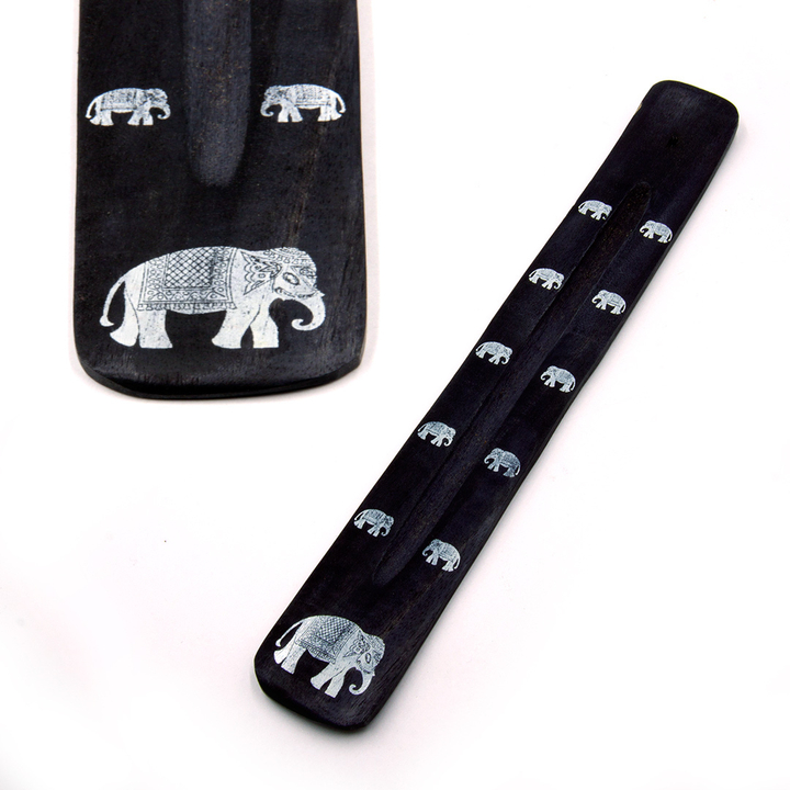Подставка под благовония Лыжа Слон однополосная дерево цвет черный рисунок серебристый