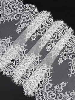 Кружево шантильи для белья теплое белое неэластичное ширина 36 см купон 2,9 м